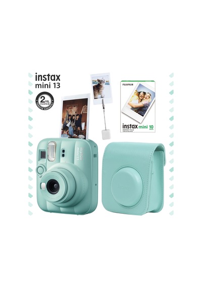 Instax Mini 13 Fotoğraf Makinesi Deri Çanta Kıskaç + 10'lu Film Hediye Seti