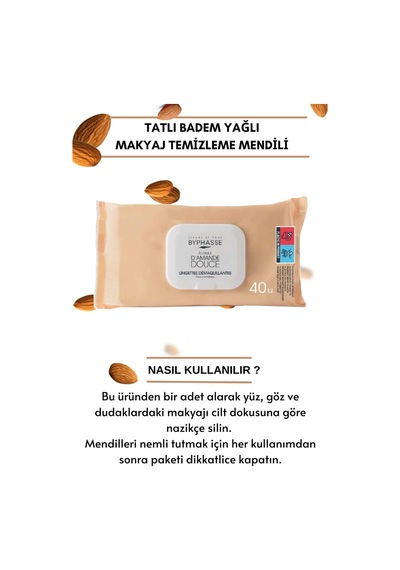 Byphasse Tatlı Badem Yağlı Makyaj Temizleme Mendili Hassas Ciltler 40'lı