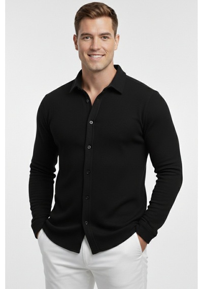 Deepsea Siyah Slim Fit Örme Kumaş Likralı Erkek Gömlek Nefes Alan Esnek Ve Modern Tasarım 2602604 Siyah Deepsea Siyah Slim Fit Örme Kumaş Likralı Erkek Gömlek Nefes Alan Esnek Ve Modern Tasarım 2602604 Siyah