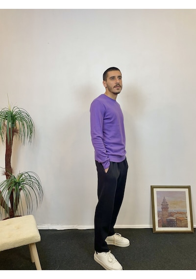 Süperlife Erkek Bisiklet Yaka Slim Fit İnce Sweatshirt Spr 20k17 Mor