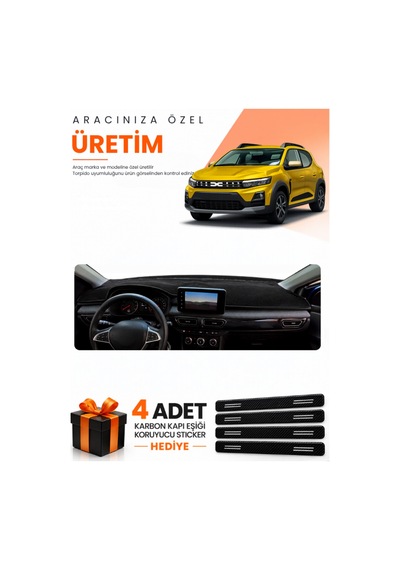 Dacıa Sandero 2022-2026 Ekranlı Uyumlu Torpido Koruma Örtüsü Oto Kılıfı - Siyah