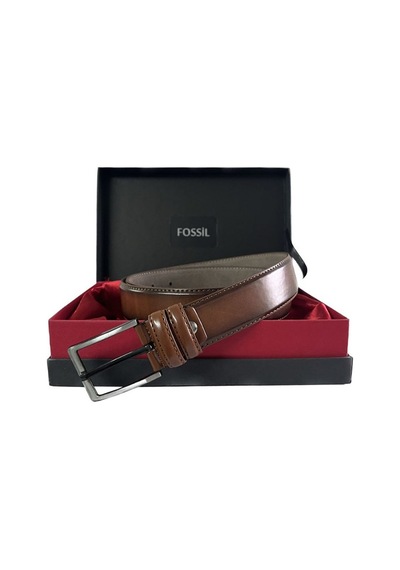 Fossil Taba Düz Dikiş Suni Deri 3,5 Cm Erkek Kemeri -120 Cm Taba