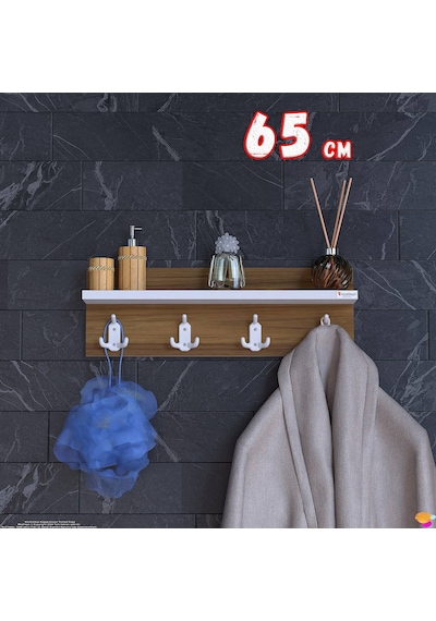 Modilayn Kedi Serisi 61,4x18 Cm 4 Lü Banyo Askısı Seti 12 Kancalı Raflı Düzenleyici Yer Tasarrufu Beyaz