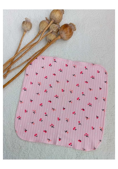 Pembe Çiçekli 7 Adet %100 Pamuk Raporlu Penye Ağız Mendili Pembe