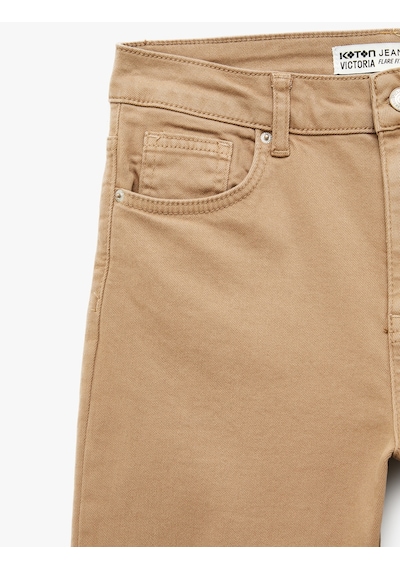 Koton Pamuklu Cepli Düğmeli İspanyol Paça Crop Jean Pantolon - Kick Flare Jeans Kahverengi 6sal40051mw Kahve