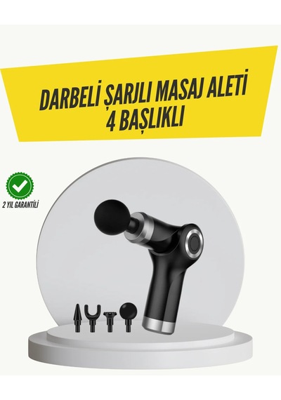 Mini Masaj Tabancası 4 Başlık 6 Hız Ayarlı Siyah 38681934