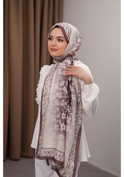 Mimiyum Flora Desen Soft Şal Kahve Mürdüm
