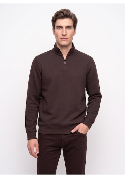 Mustang Kahverengi Erkek Fermuarlı Basic Nakışlı Sweatshirt M6wm-swt1591 Kahve