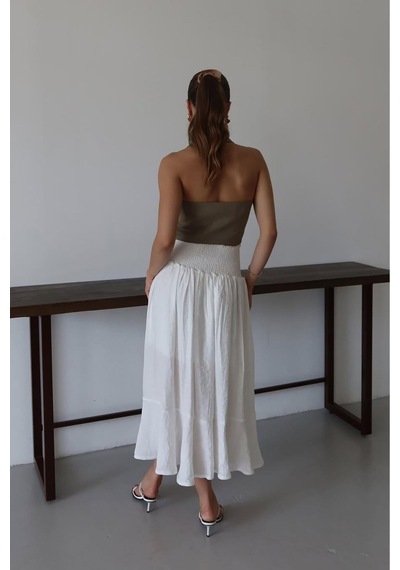 Neşeli Butik Kadın Bel Lastikli Düğmeli Etek Nbnp010 Beyaz