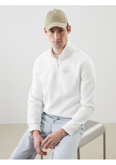 Lcwaıkıkı Classic Beyaz Dik Yaka Uzun Kollu Baskılı Erkek Sweatshirt