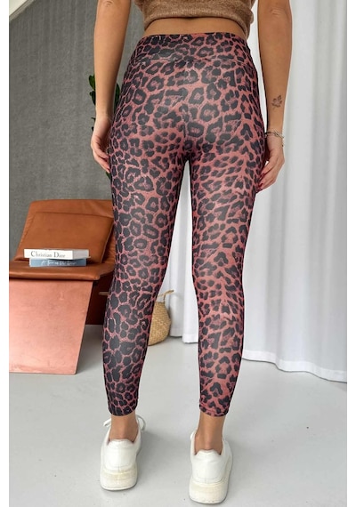 Mine Tan Butik Leopar Desen İçi Şardonlu Kadın Toparlayıcı Tayt - Bordo Bordo