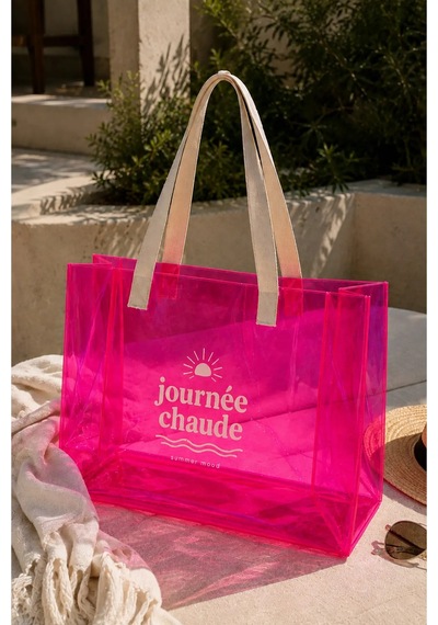 Hig Home Su Geçirmez Şeffaf Plaj Çantası Büyük Boy Kadın Deniz Havuz Omuz Çantası Pvc Şeffaf Çanta Beach Bag Pembe