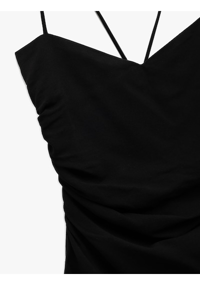 Koton Viskon Keten Karışımlı Slim Fit Drapeli İnce Askılı Mini Elbise Siyah 5sak80441pw Siyah Koton Viskon Keten Karışımlı Slim Fit Drapeli İnce Askılı Mini Elbise Siyah 5sak80441pw Siyah