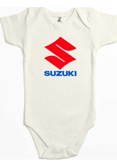 Zepplin Giyim Suzuki Logo Text Ekru Bebek Body Zıbın
