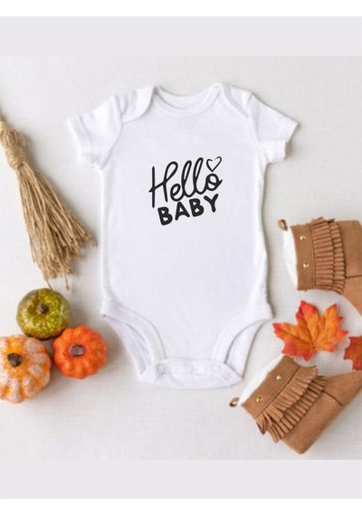 Tuğbababy Baby Unisex Hello Baby Desenli Organik Çıtçıtlı Body Kız Erkek Beyaz
