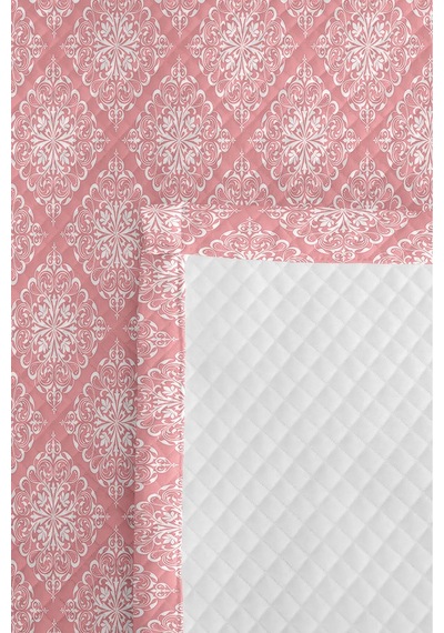 Pembe Damask Geometrik Tek Kişilik Pike Takımı - Beyaz Retro 160x220 Cm Kapitone Yazlık Yatak Örtüsü Çok Renkli