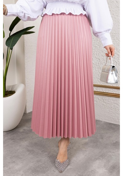 Hira Life Fashion Kadın Tesettür Giyim Ve Deri Görünümlü Beli Lastik Detayı İle Piliseli Uzun Etek Gül Gül Hira Life Fashion Kadın Tesettür Giyim Ve Deri Görünümlü Beli Lastik Detayı İle Piliseli Uzun Etek Gül Gül