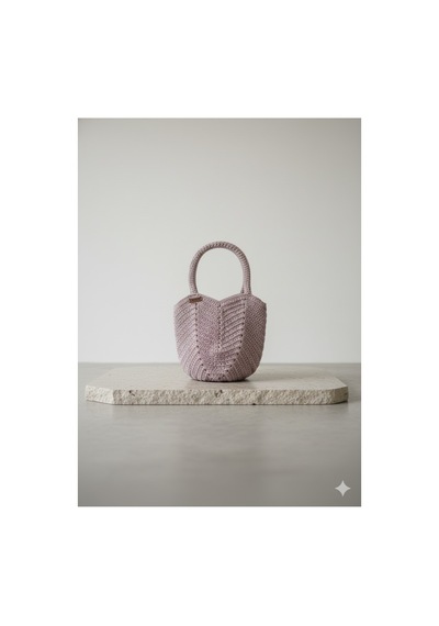 Execanta El Çanta Kağıt İp Örme Pudra 25x33 Pembe