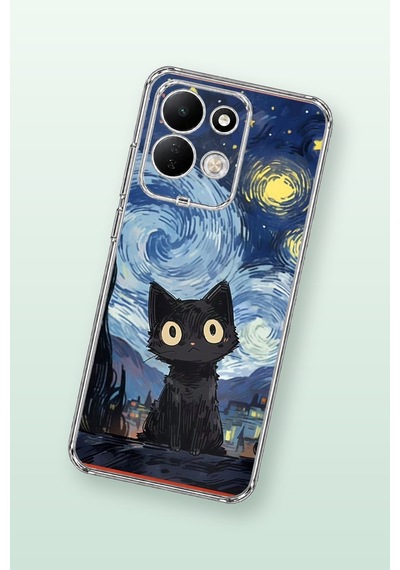 Redmi 17 4g/5g Uyumlu Gece Yarısı Kedi Tasarımlı Baskılı Silikon Kılıf