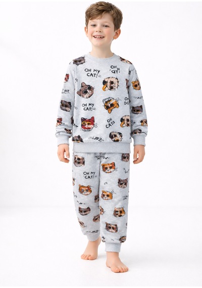Beka Kids Çocuk Desenli Uzun Kollu Pijama Takımı Unisex Alt Üst Set Çok Renkli