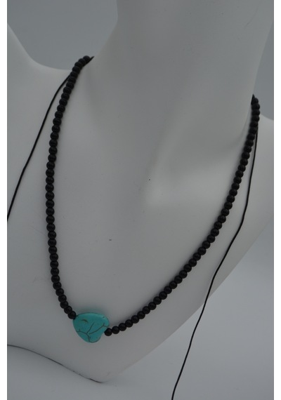 Stoneage Jewellery Kalp Turkuaz Ve Oniks Taşlı Metalsiz  Kolye Çok Renkli