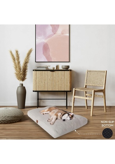 Max Köpek Yatağı Ekru Ultra Yumuşak Peluş Kumaş, Nefes Alabilen Hava Dolaşımı, Sakinleştirici Konfor, Kayd