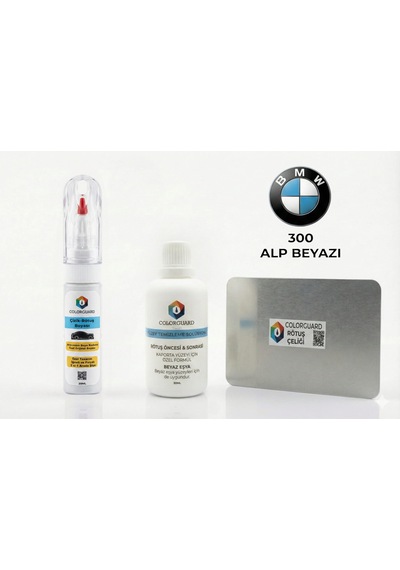 Bmw 300 Alp Beyazı Rötuş Seti - 2 Si 1 Arada İğne Ve Fırça Uçlu Şişe, Solüsyon Ve Rötuş Çeliği