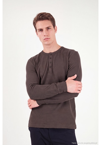 Buratti Pamuklu Regular Fit Düğmeli Bisiklet Yaka Sweat Erkek Sweat 5905852 Kahve