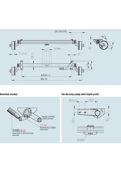 Al-ko 1500kg 1400mm Torsiyonlu Frenli Aks Dingil Seti
