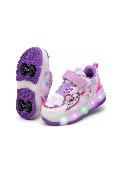 Patenli Işıklı Cırtlı Çocuk Sneaker Ayakkabı Lila Beyaz 30-37 Beyaz - Mor