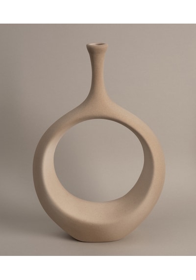 Koza Home Galante Özel Taş Doku Vizon İskandinav Seramik Vazo 10x30x35cm 62 Standart