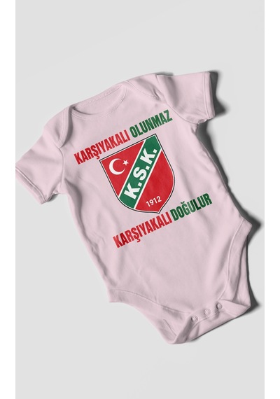 Morivokids Karşıyakalı Olunmaz, Mesajlı Kısa Kollu Bebek Body %100 Pamuk Bebe Pembe