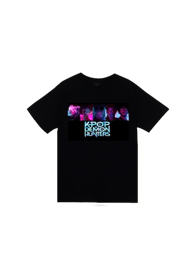 K-pop Demon Hunters Saja Boys Baskılı Unisex %100 Pamuk Siyah T-shirt SIYAH