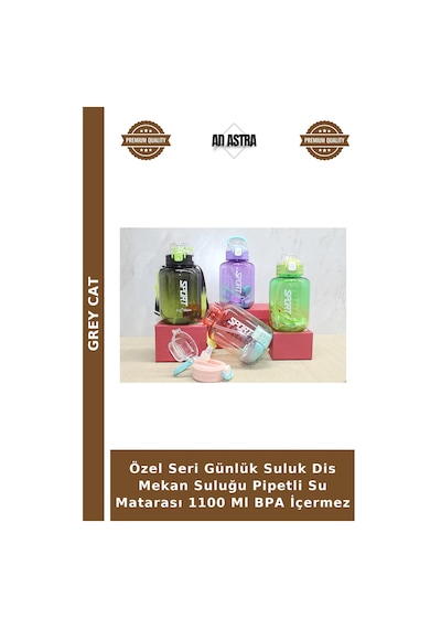 Özel Seri Günlük Suluk Dis Mekan Suluğu Pipetli Su Matarası 1100 Ml Bpa İçermez Çok Renkli