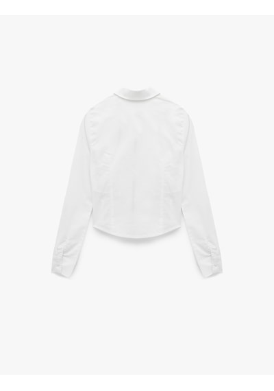 Koton Slim Fit Uzun Kollu Korse Görünümlü Fermuarlı Crop Gömlek Beyaz 7wal60007ıw