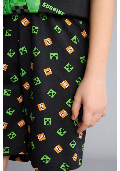 Defacto Minecraft Regular Fıt 2li Pijama Takımı Erkek Çocuk H0371a826smbk81 Siyah-bk81