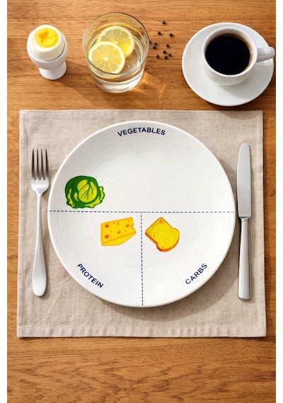 Grandora Diyet Tabağı 27 Cm - Porsiyon Kontrollü Tabak Healthy Plate, Sağlıklı Beslenme & Kahvaltı Tabağı Çok Renkli
