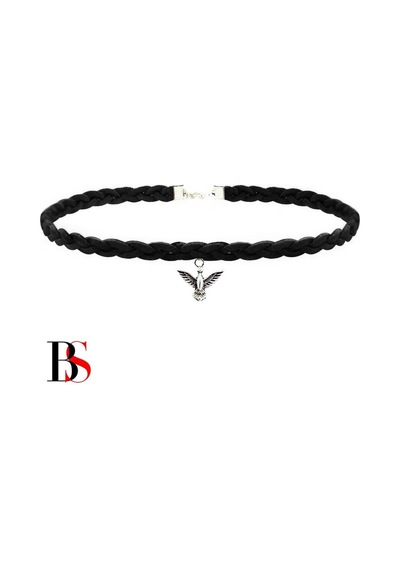 Siyah Süet Saç Örgü Albatros Kuşu Kadın Choker Renkli