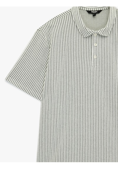 Koton Regular Fit Kısa Kollu Düğmeli Polo Yaka Tişört Gri Çizgili 6sam10072mk