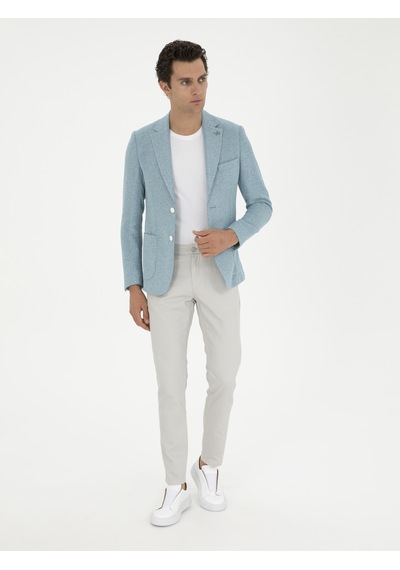 Cacharel Aqua Slim Fit Keten Karışımlı Ceket Mavi