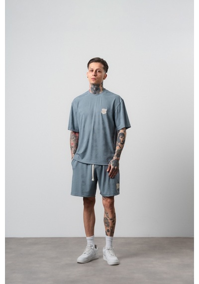 Erkek Route 07 Arma Detaylı Regular Fit T-shirt Şort Takım Gri