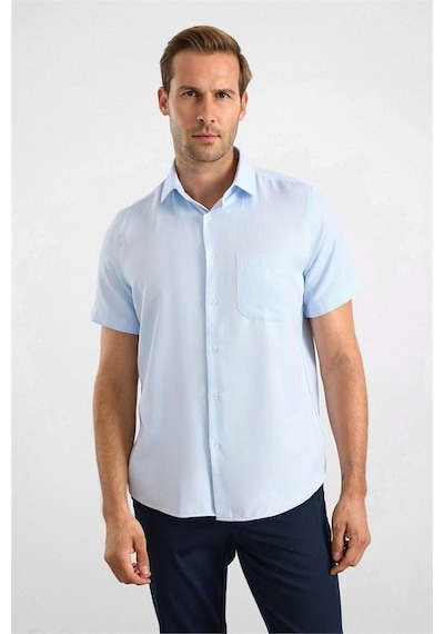 Süvari Buz Mavi Regular Klasik Yaka Düz Twill Torba Cep Düz Kısa Kollu Klasik Gömlek Sgm1007500001-m01