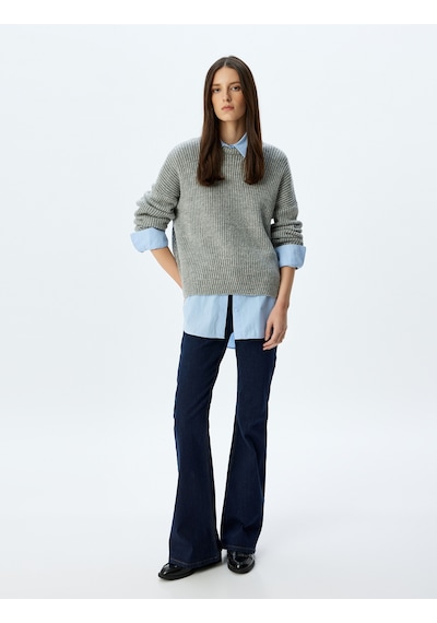 Koton İspanyol Paça Normal Bel Skinny Fit Düğmeli Kot Pantolon - Flare Jean Koyu İndigo 5wal40189md Dark Indigo İndigo