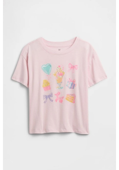 Gap Kız Çocuk Oversized Grafik Baskılı Açık Pembe T-shirt-14924