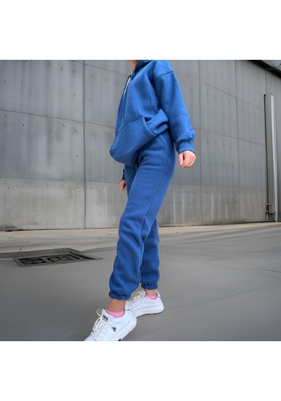 Ceyss Design Unisex Üç İplik Şardonlu Oversize Hoodieli Eşofman Takımı-indigo İndigo