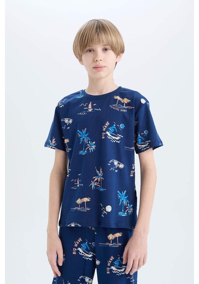 DeFacto Erkek Çocuk Pijama Takımı Desenli Kısa Kollu Üst Şort D9992A825SMNV30