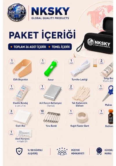 Nksky 36 Parça İlk Yardım Çantası, Siyah Eva Çantalı İlk Yardım Seti, Bileğe Takılabilir Taşıma İpli Ecza Çantası