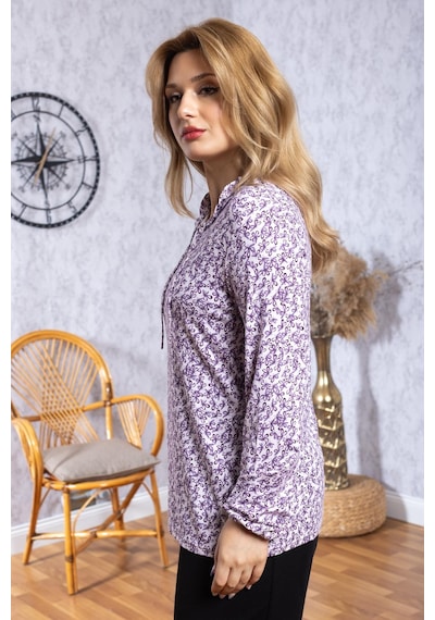 Mutlu City Kadın Yeni Model Yüksek Kalite Orta Yaş Anne Penye Bluz 6525 Mürdüm