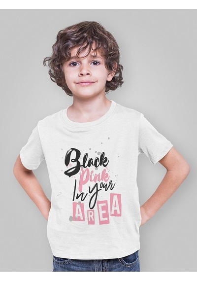 Sevbano Black Pink In Your Area Baskılı Unisex Müzik Grubu Çocuk Tişört Beyaz