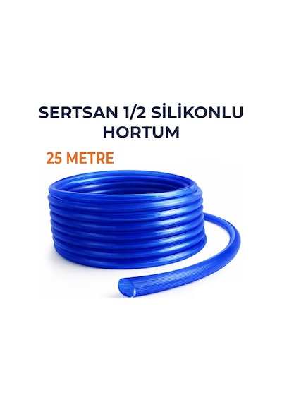 Silikonlu Bahçe Hortumu 1/2 İnç 25 Metre Mavi Dayanıklı Sulama Hortumu